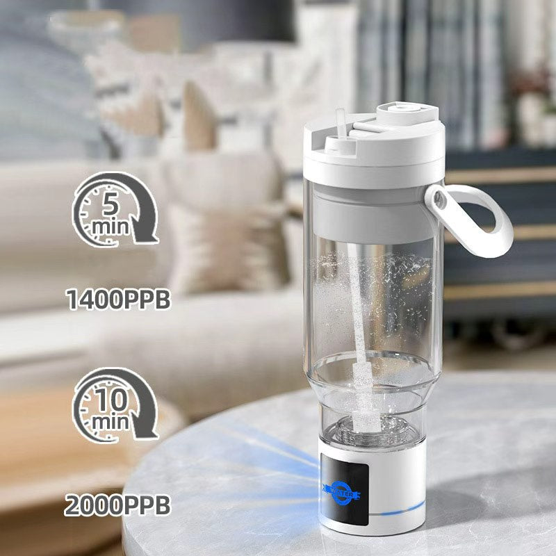 Portable Hydrogen Water Bottle with Straw, SPE PEM Technology High Concentration Hydrogen Rich Water Generator, BPA Free Leakproof Rechargeable Hydrogen Water Cup with Handle for Home, Office, Travel, Sports